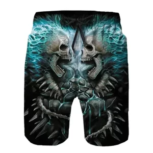 Dual Monster Skull Energy Blue Flame Rock Swim Trunks