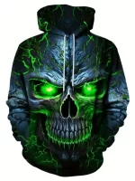 Electric Acid Glowing Eye Horror Skull Graphic Men’s Hoodie