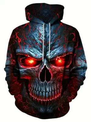 Electric Acid Glowing Eye Horror Skull Graphic Men’s Hoodie