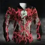 Electric Green Skeleton Print Men's Long Sleeve Dress Shirt
