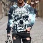 Electric Storm Skull Lightning Blue Men’s Long Sleeve T-Shirt