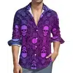 Elegant Floral Gothic Skull Men's Long Sleeve Dress Shirt