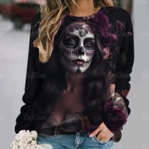 Elegant La Catrina Sugar Skull Gothic Women's Sweatshirt