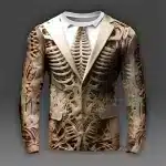 Elegant Skeleton Suit Design Beige Men’s Long Sleeve T-Shirt