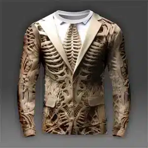 Elegant Skeleton Suit Design Beige Men’s Long Sleeve T-Shirt