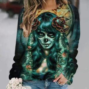 Emerald Day of the Dead Gothic Skull Women's Sweatshirt