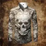 Engraved White Skull Bones Men's Long Sleeve Dress Shirt