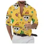 Festive Mariachi Sugar Skull Men's Long Sleeve Dress Shirt