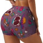 Festive Mexican Sugar Skull Rose Women’s Yoga Shorts