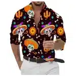 Festive Sugar Skull Sombrero Men's Long Sleeve Dress Shirt