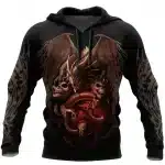 Fiery Dragon and Skulls Tribal Art Black Men’s Hoodie