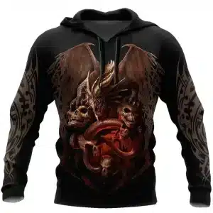 Fiery Dragon and Skulls Tribal Art Black Men’s Hoodie