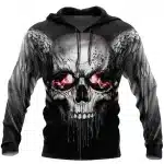 Fiery Eyes Skull Drip Wings Horror Graphic Men's Hoodie