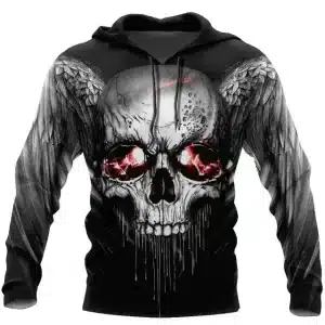 Fiery Eyes Skull Drip Wings Horror Graphic Men's Hoodie