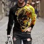 Fiery Hell Skull Blaze Graphic Men’s Long Sleeve T-Shirt