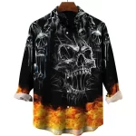 Fiery Inferno Screaming Skull Men's Long Sleeve Dress Shirt