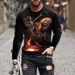 Fiery Skeleton Biker Ghost Rider Men’s Long Sleeve T-Shirt