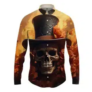 Fiery Skull Cracked Hat Floral Men's Long Sleeve Dress Shirt