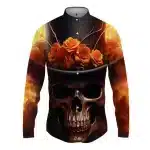 Fiery Skull Orange Roses Men's Long Sleeve Dress Shirt