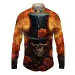 Fiery Skull Rose Gentleman Men's Long Sleeve Dress Shirt