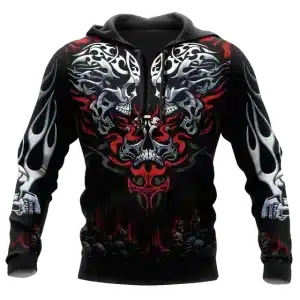 Fiery Skull Tribal Inferno Gothic Flame Men’s Hoodie