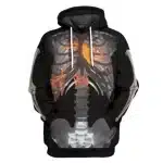 Flame Heart X-Ray Skeleton Bones Print Black Men’s Hoodie