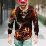 Flame Reaper Skull Fiery Graphic Men’s Long Sleeve T-Shirt