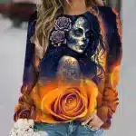 Flame Rose Day of the Dead Sugar Skull Women's Sweatshirt