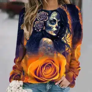 Flame Rose Day of the Dead Sugar Skull Women's Sweatshirt