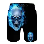 Flaming Blue Skull Blaze Horror Graphic Men's Shorts