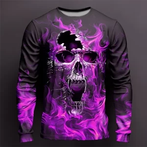 Flaming Cracked Skull Horror Men’s Long Sleeve T-Shirt