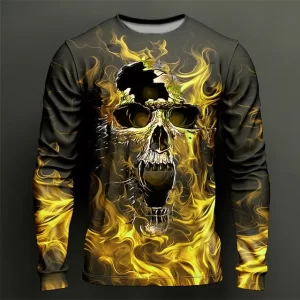 Flaming Cracked Skull Horror Men’s Long Sleeve T-Shirt