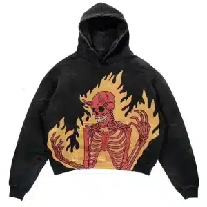 Flaming Demon Skeleton Graphic Black Women's Hoodie