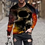 Flaming Skull Inferno Art Black Men’s Long Sleeve T-Shirt