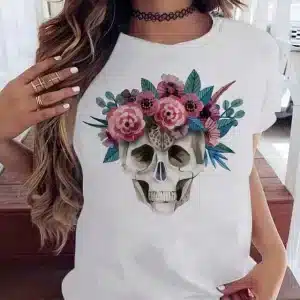 Floral Botanical Skull Charm Short Sleeve Women's T-Shirt