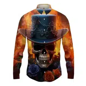 Floral Flame Skull Gentleman Men's Long Sleeve Dress Shirt