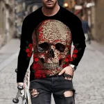 Floral Gothic Skull Red Roses Men’s Long Sleeve T-Shirt