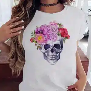 Floral Paisley Skull Gothic Art White Women's T-Shirt