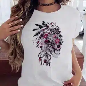 Floral Skull Tribal Headdress Warrior White Women's T-Shirt