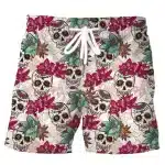 Floral Sugar Skull Day of the Dead Art Swim Trunks