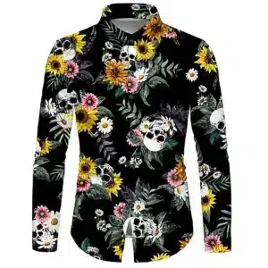 Flower Garden Skull Black Men's Long Sleeve Dress Shirt