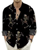 Funny Dancing Skeletons Black Men's Long Sleeve Dress Shirt