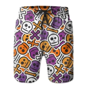 Funny Doodle Skull Crossbones Pattern Swim Trunks