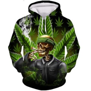 Gangster Skull Smoking Cannabis Graphic Men’s Hoodie