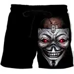 Glowing Red-Eyed Cyber Skull Creepy Smile Men's Shorts