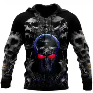 Glowing Red-Eyed Monster Skull Black Horror Men’s Hoodie