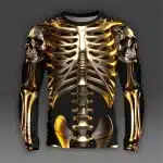 Gold Metallic Skeleton Graphic Men’s Long Sleeve T-Shirt