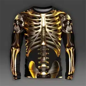 Gold Metallic Skeleton Graphic Men’s Long Sleeve T-Shirt