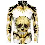 Gold Skull Baroque Sun Floral Men's Long Sleeve Dress Shirt