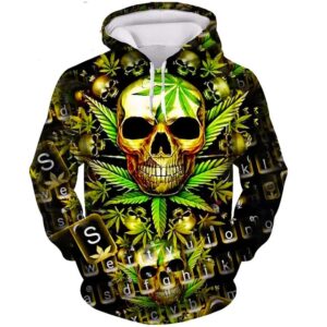 Gold Skull Cannabis Leaves Keyboard Art Men’s Hoodie